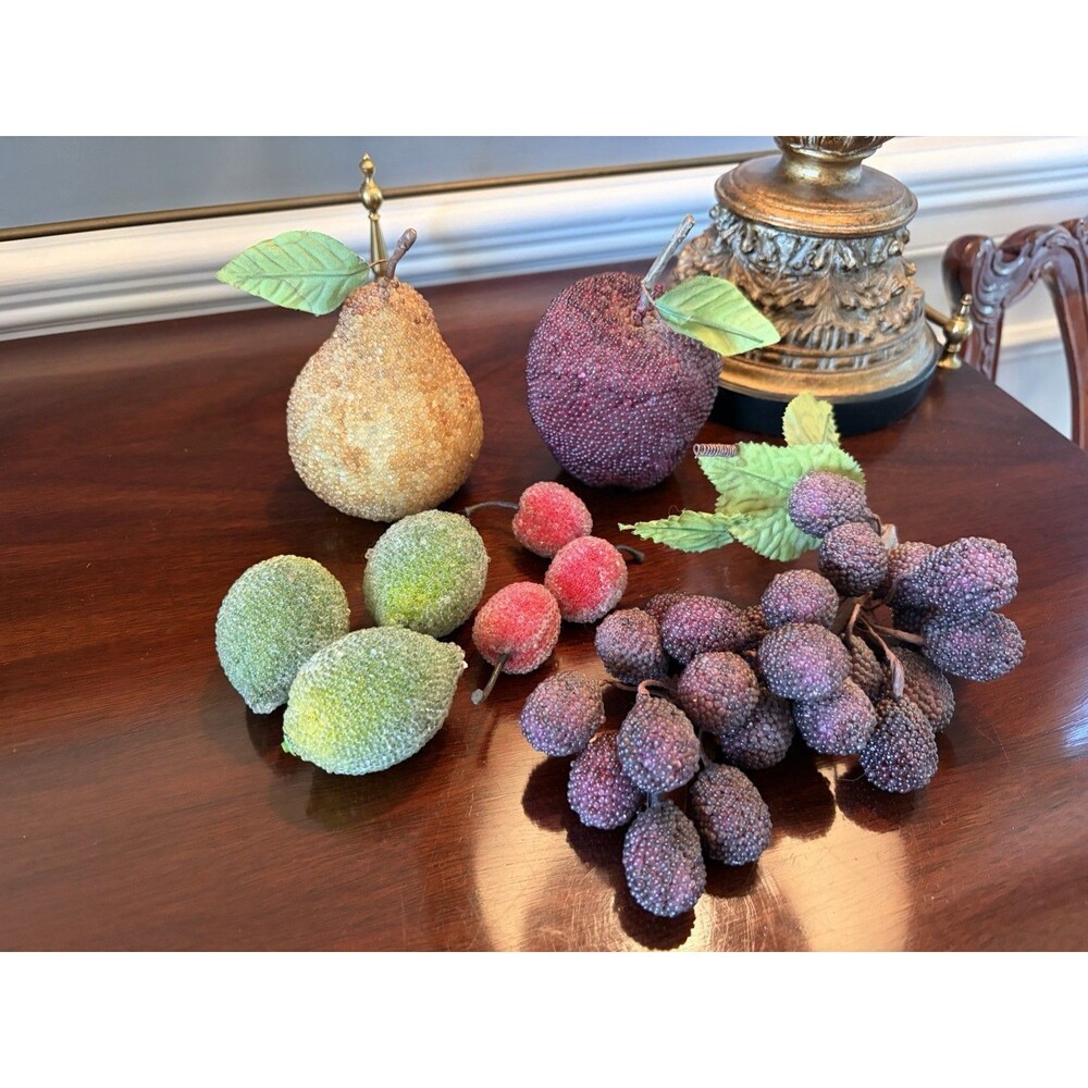 Vintage Older Beaded Fruit Grapes Pear, Apple Cherries and Limes Set of 9